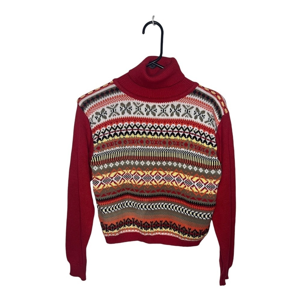 Vintage Fair Isle Knit Sweater Red & Yellow Small